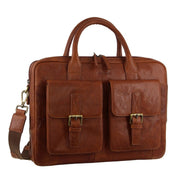 Pierre Cardin Leather Multi - Compartment Business Laptop Bag - Tan - danozdirect