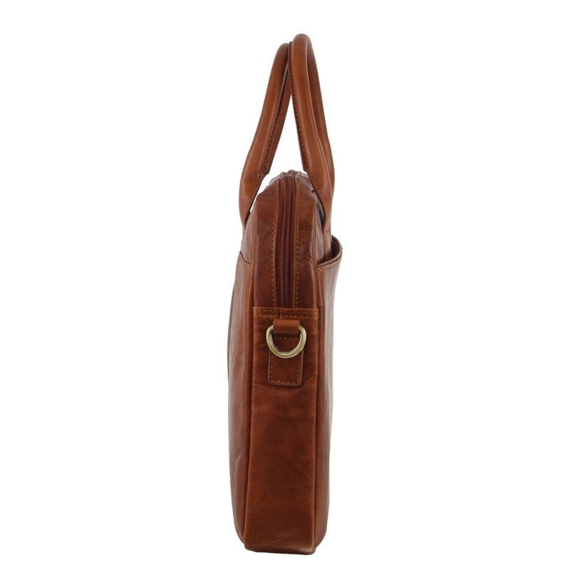 Pierre Cardin Leather Multi - Handle Computer Laptop Bag - Tan - danozdirect