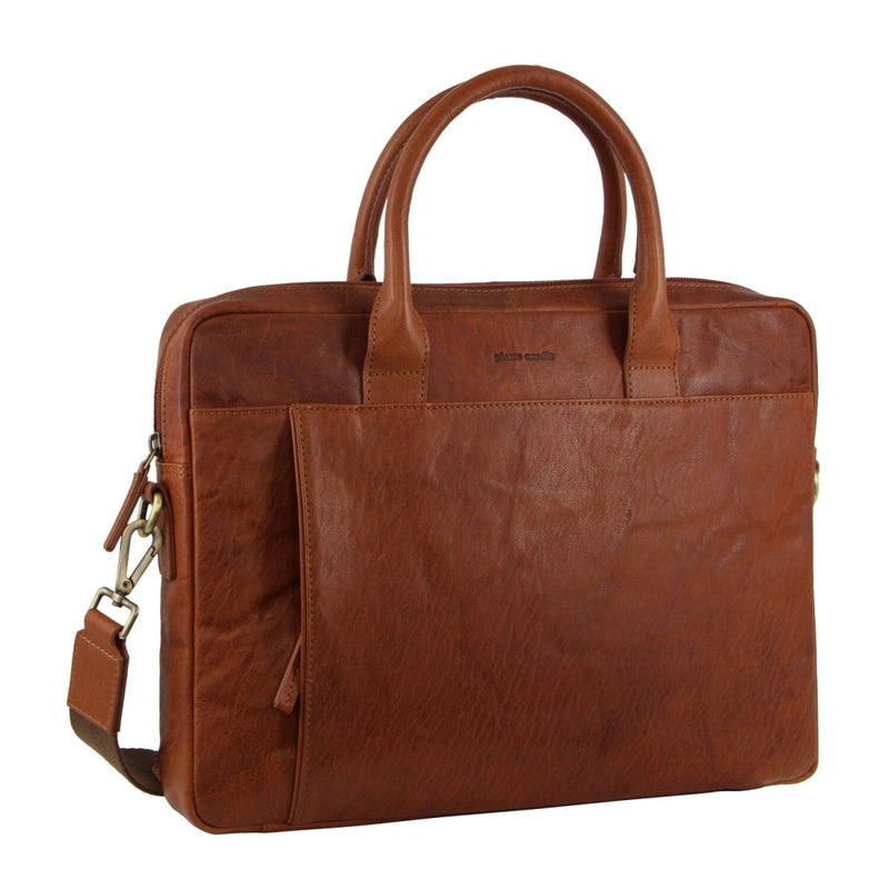Pierre Cardin Leather Multi - Handle Computer Laptop Bag - Tan - danozdirect