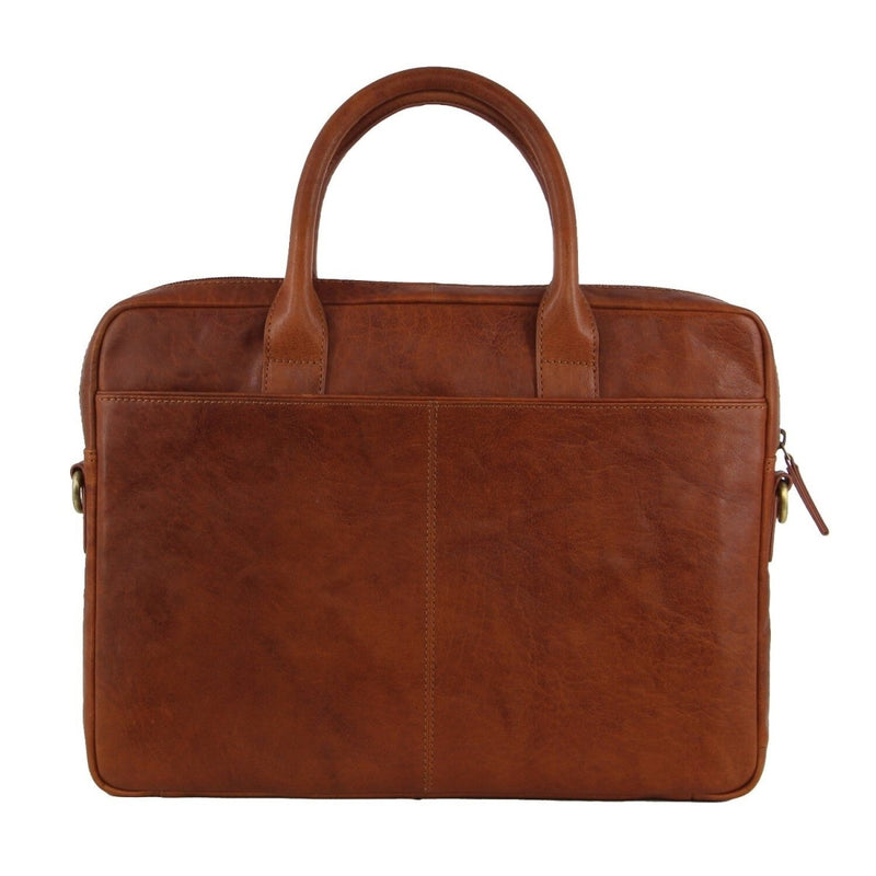 Pierre Cardin Leather Multi - Handle Computer Laptop Bag - Tan - danozdirect