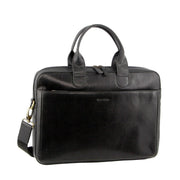 Pierre Cardin Mens Italian Leather Computer Bag - Black - danozdirect