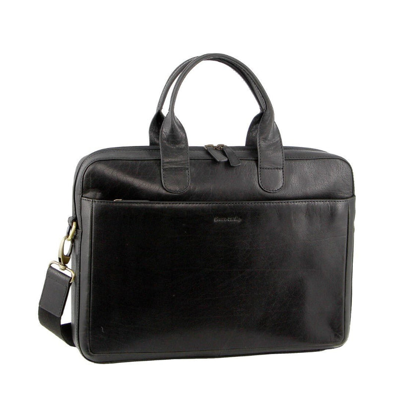 Pierre Cardin Mens Italian Leather Computer Bag - Black - danozdirect