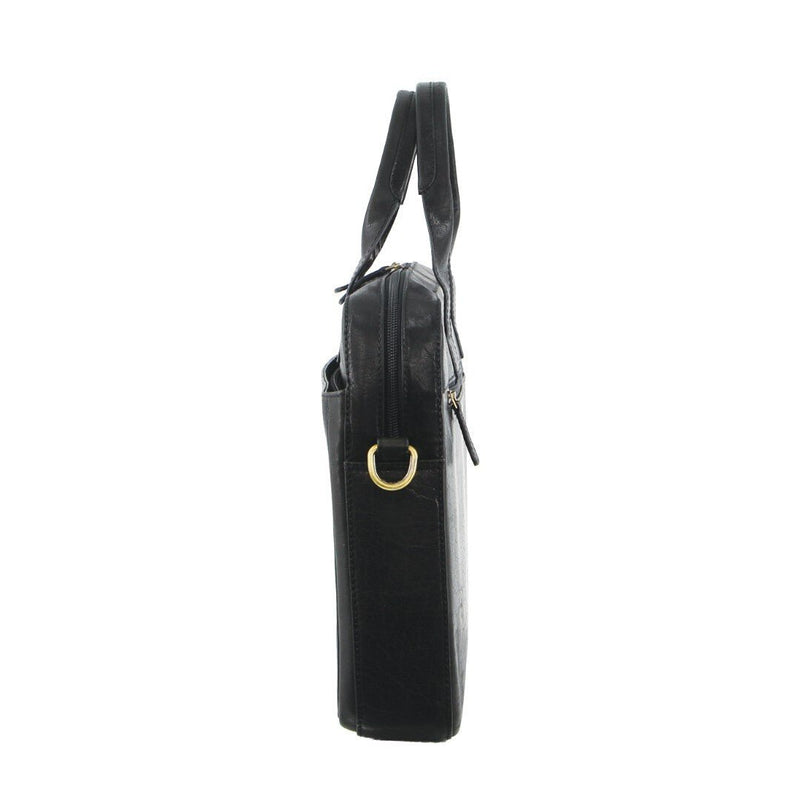Pierre Cardin Mens Italian Leather Computer Bag - Black - danozdirect
