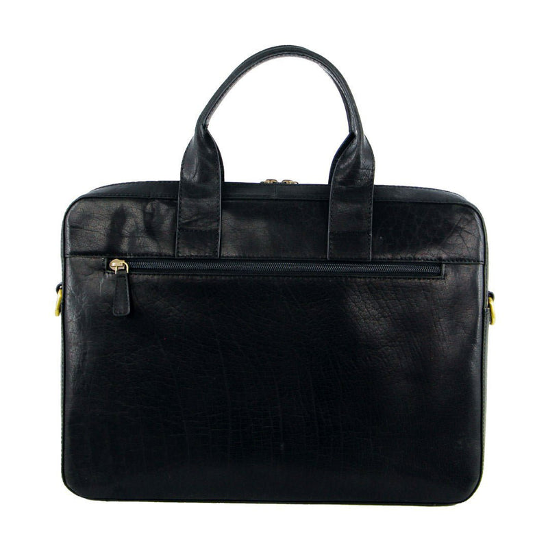 Pierre Cardin Mens Italian Leather Computer Bag - Black - danozdirect