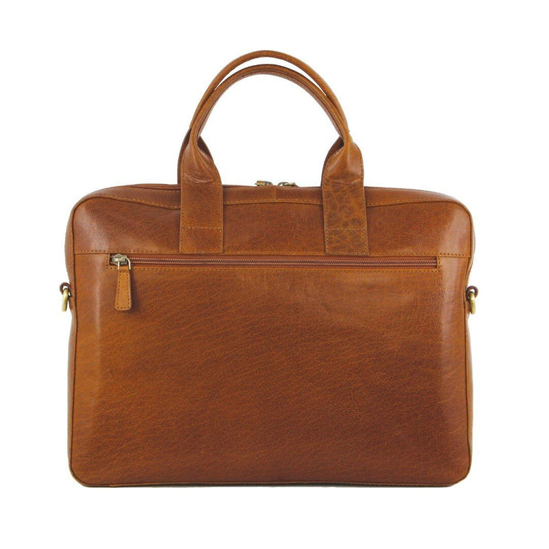 Pierre Cardin Mens Italian Leather Computer Laptop Bag Travel - Tan - danozdirect