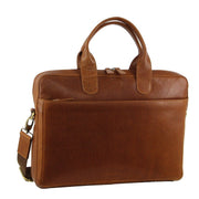 Pierre Cardin Mens Italian Leather Computer Laptop Bag Travel - Tan - danozdirect