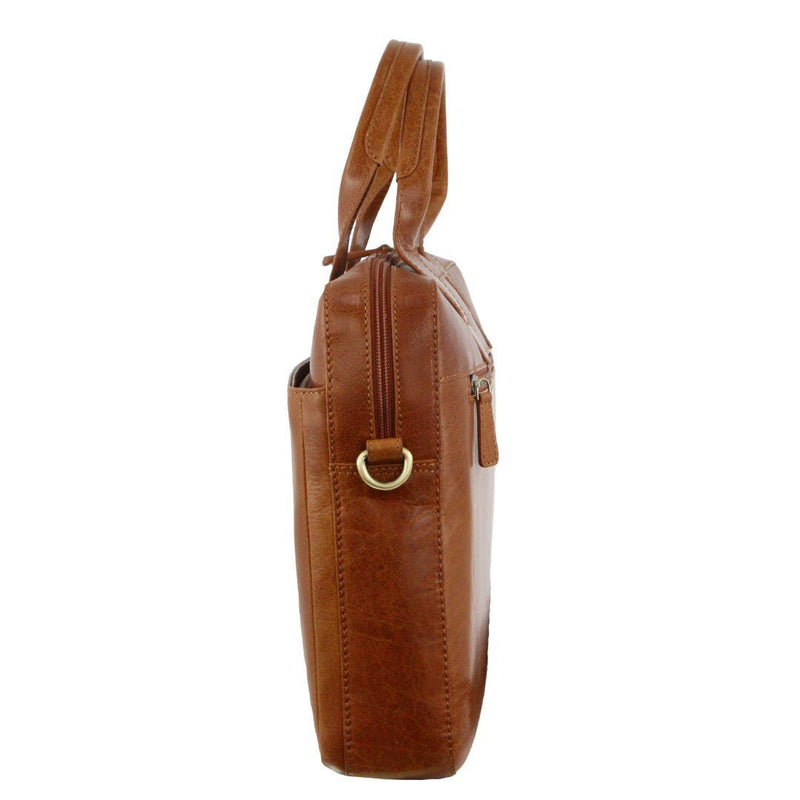 Pierre Cardin Mens Italian Leather Computer Laptop Bag Travel - Tan - danozdirect