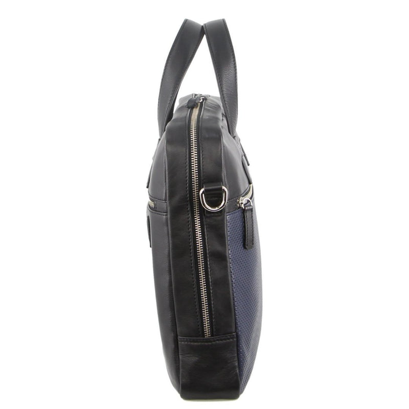 Pierre Cardin Mens Pebbled Leather Computer Laptop Bag Travel Overnight - Black - danozdirect