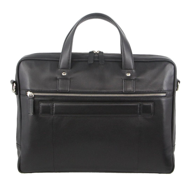 Pierre Cardin Mens Pebbled Leather Computer Laptop Bag Travel Overnight - Black - danozdirect