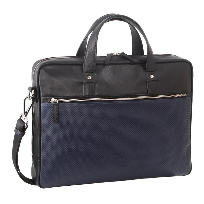 Pierre Cardin Mens Pebbled Leather Computer Laptop Bag Travel Overnight - Black - danozdirect