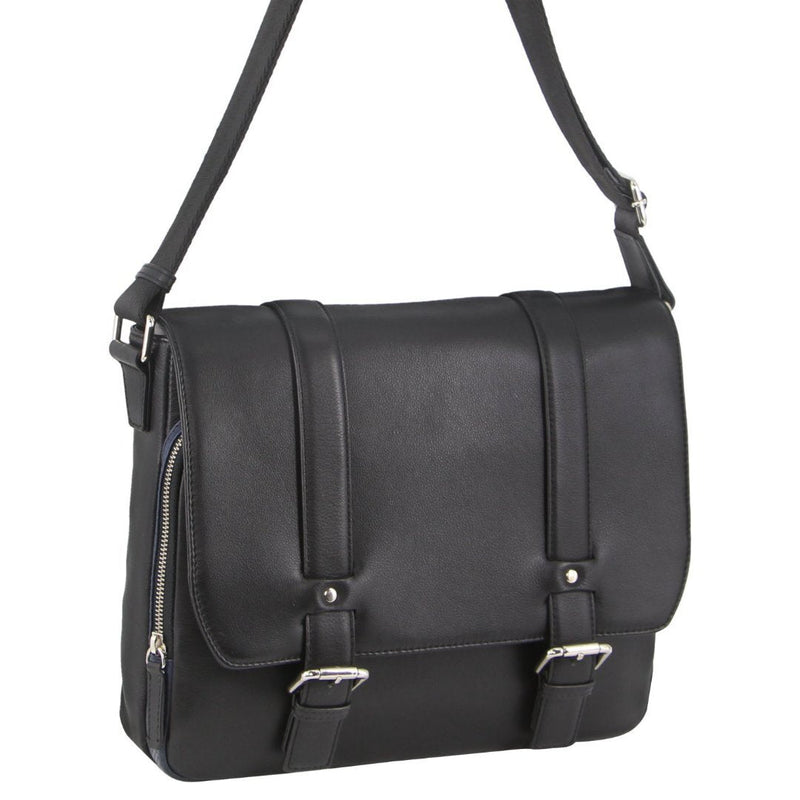 Pierre Cardin Pebbled Leather Computer Laptop Bag Overnight Satchel - Black - danozdirect