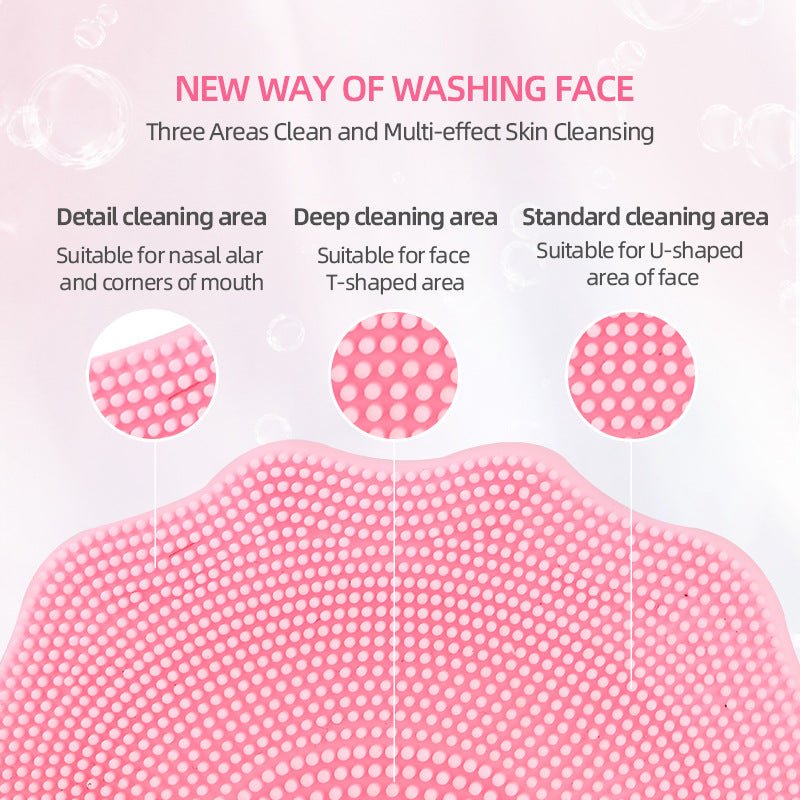 Pink Electric Silicone Facial Cleanser - All - Around Vibration Massage Face Cleaning Device - danozdirect