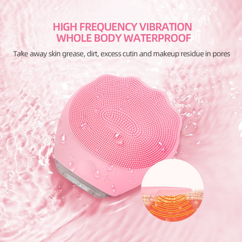 Pink Electric Silicone Facial Cleanser - All - Around Vibration Massage Face Cleaning Device - danozdirect