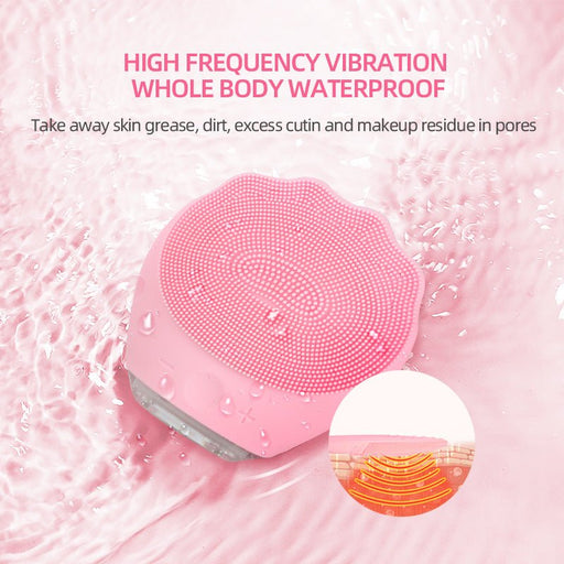Pink Electric Silicone Facial Cleanser - All - Around Vibration Massage Face Cleaning Device - danozdirect