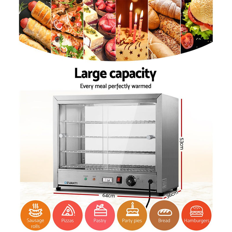 Present your culinary creations in style with Danoz Direct Devanti Commercial Food Warmer Hot Display Showcase Cabinet 64cm - danozdirect