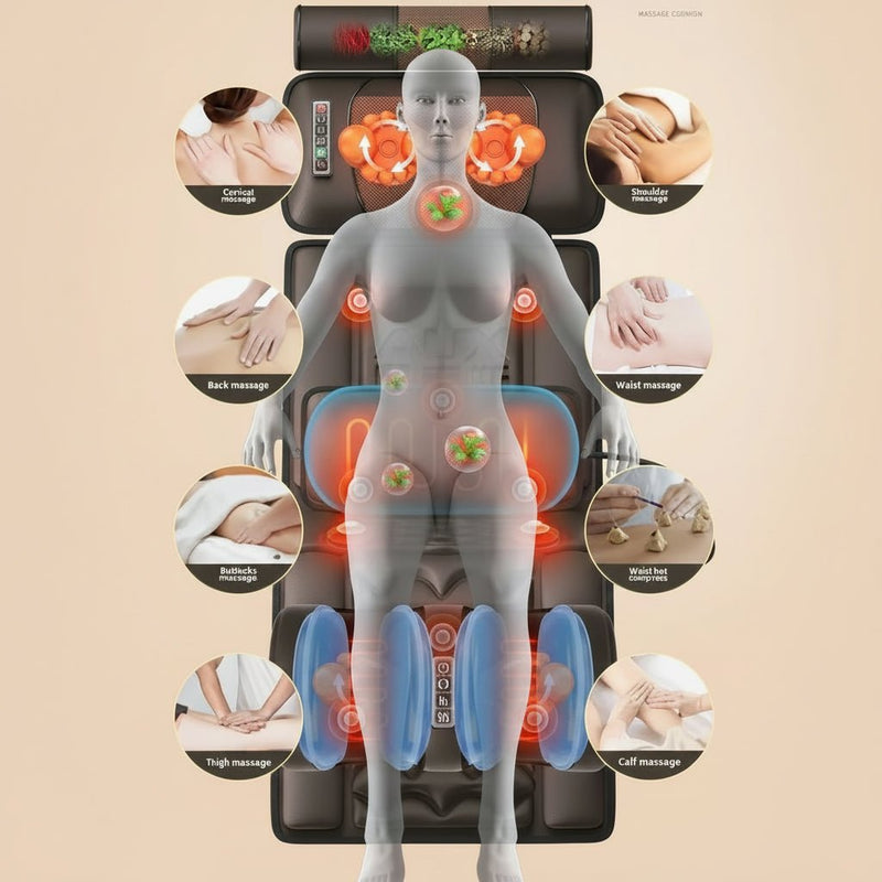 Relax head to toe with Danoz TotalBody massage mattress! This multifunctional marvel targets your shoulder, neck, waist - danozdirect