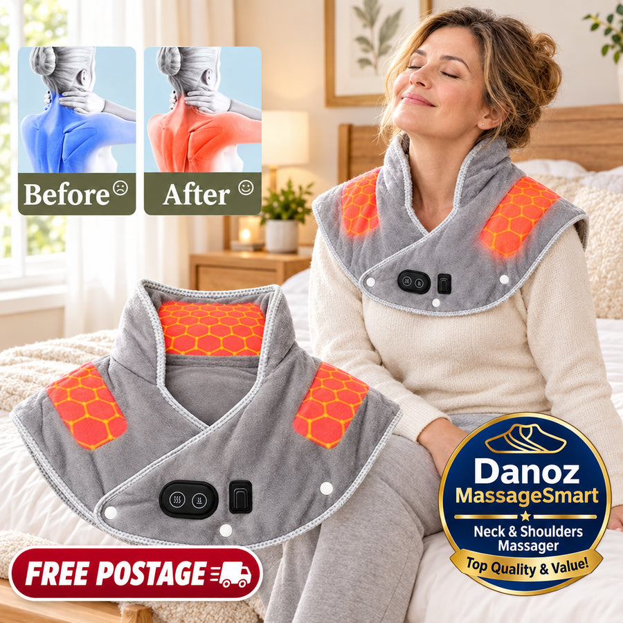 Relieve tension with Danoz Direct Electric Heating Shoulder Neck Pad Massager. USB - powered cervical brace wrap uses thermal compress - danozdirect