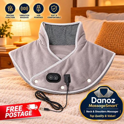 Relieve tension with Danoz Direct Electric Heating Shoulder Neck Pad Massager. USB - powered cervical brace wrap uses thermal compress - danozdirect