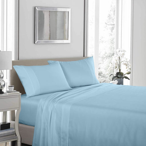 Royal Comfort 1200 Thread Count Sheet Set 4 Piece Ultra Soft Satin Weave Finish - King - Sky Blue - danozdirect