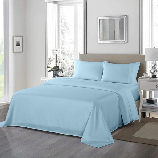Royal Comfort 1200 Thread Count Sheet Set 4 Piece Ultra Soft Satin Weave Finish - King - Sky Blue - danozdirect