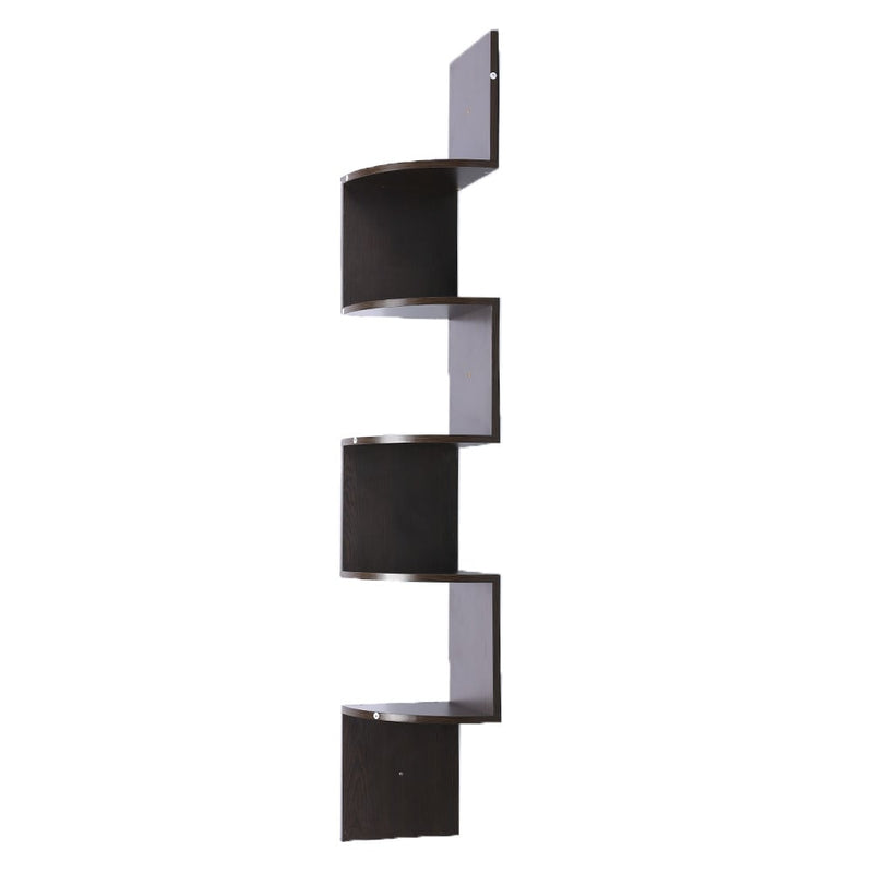Sarantino 5 Tier Corner Wall Shelf Display Shelves Dvd Book Storage Rack Floating Mounted - Dark Brown - danozdirect