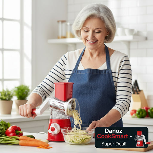Say goodbye to tedious hand - grating . Our Danoz rotary grater spins through cheese, vegetables, potatoes, nuts, and more with minimal effort - danozdirect