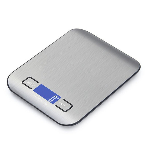 Silver Ultra - Slim Rechargeable Digital Kitchen Scale - Stainless Steel Food & Baking Scale with LCD Display (5kg/1g) - danozdirect