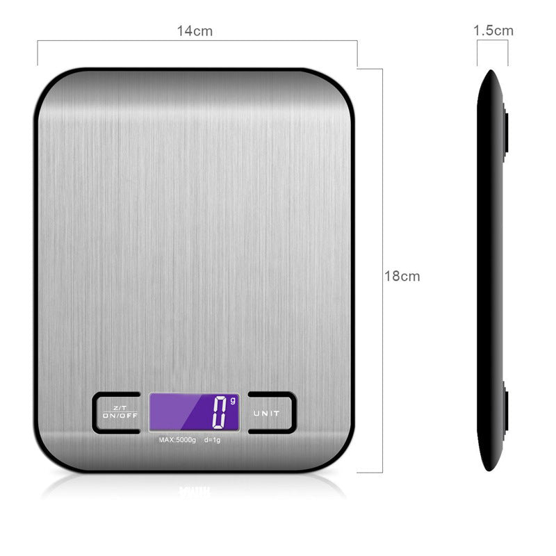 Silver Ultra - Slim Rechargeable Digital Kitchen Scale - Stainless Steel Food & Baking Scale with LCD Display (5kg/1g) - danozdirect