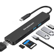 Simplecom CH547 USB - C 7 - in - 1 Multiport Adapter USB Hub HDMI Card Reader PD - danozdirect