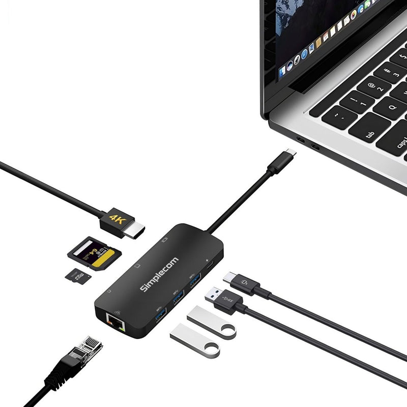 Simplecom CHT580 USB - C SuperSpeed 8 - in - 1 Multiport Hub Adapter HDMI 2.0 Docking Station - danozdirect