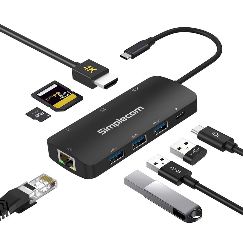Simplecom CHT580 USB - C SuperSpeed 8 - in - 1 Multiport Hub Adapter HDMI 2.0 Docking Station - danozdirect