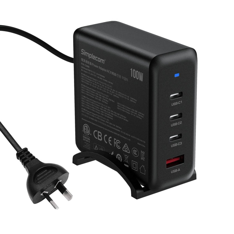 Simplecom CU400 4 - Port PD 100W GaN Fast Charger 3xUSB - C + USB - A for Phone Tablet Laptop - danozdirect
