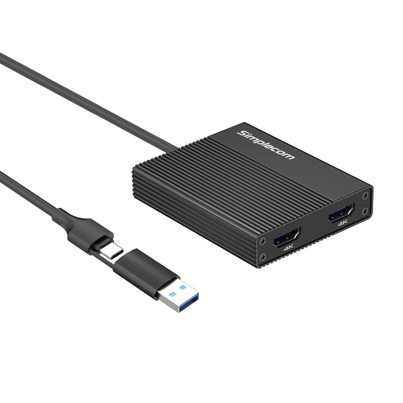 Simplecom DA369 USB 3.0 or USB - C to Dual 4K HDMI 2.0 Display Adapter for 2x 4K@60Hz Extended Screens - danozdirect