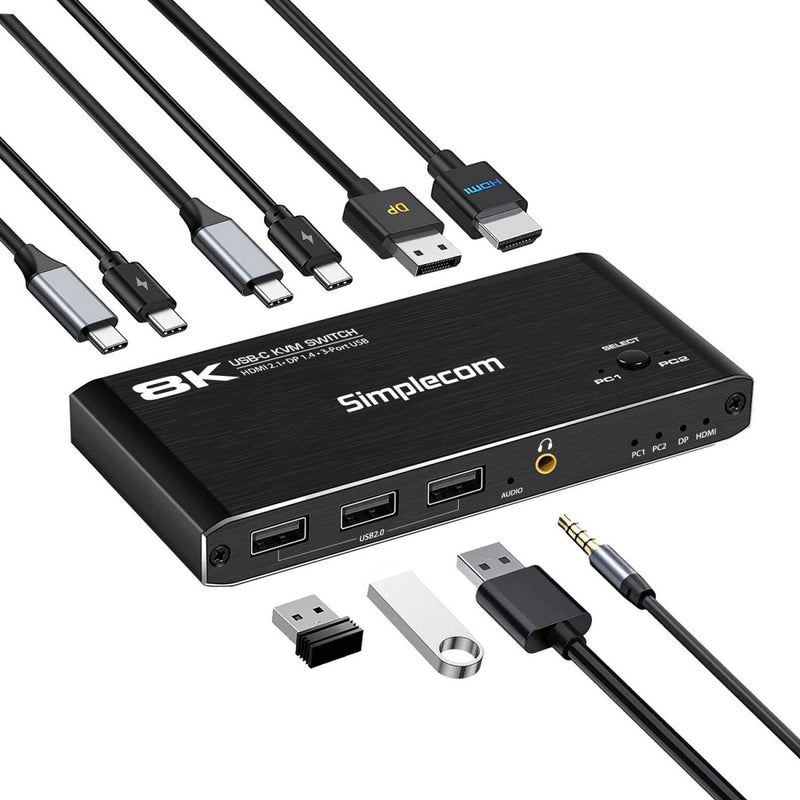 Simplecom KM470 2 - Port USB - C KVM Switch 8K Docking Station HDMI 2.1 DP for Laptop Tablet - danozdirect