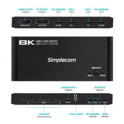 Simplecom KM470 2 - Port USB - C KVM Switch 8K Docking Station HDMI 2.1 DP for Laptop Tablet - danozdirect