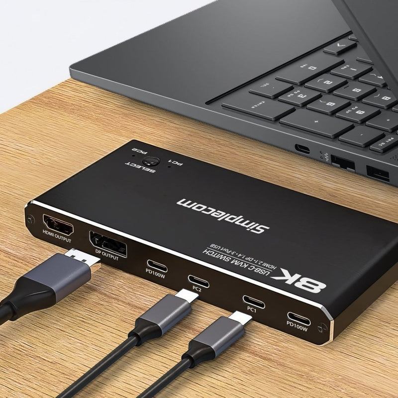 Simplecom KM470 2 - Port USB - C KVM Switch 8K Docking Station HDMI 2.1 DP for Laptop Tablet - danozdirect
