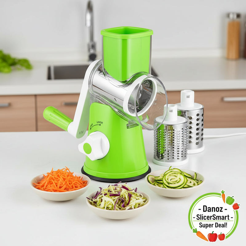Simplify meal prep with Danoz Kitchen Manual Rotary Grater. This versatile tool effortlessly slices, grates, and chops vegetables, potatoes, and more - danozdirect
