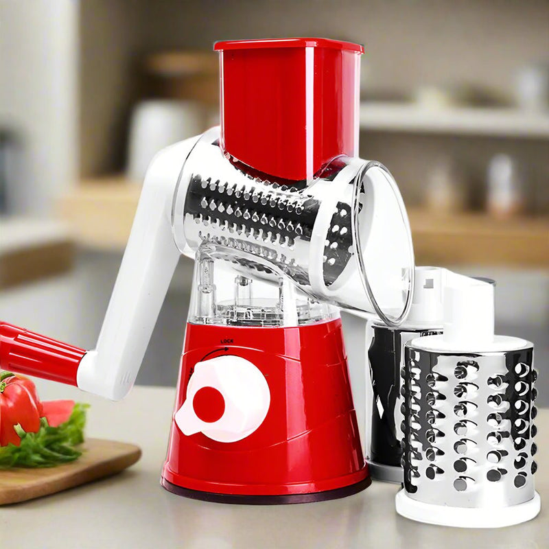 Simplify meal prep with Danoz Kitchen Manual Rotary Grater. This versatile tool effortlessly slices, grates, and chops vegetables, potatoes, and more - danozdirect