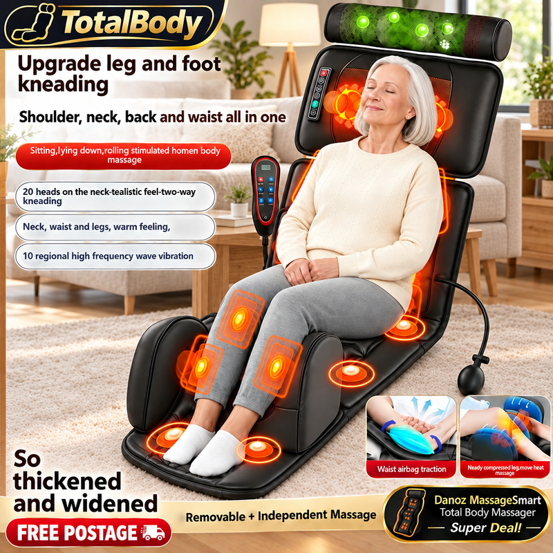 TotalBody massager in a living room with a product-shaped logo