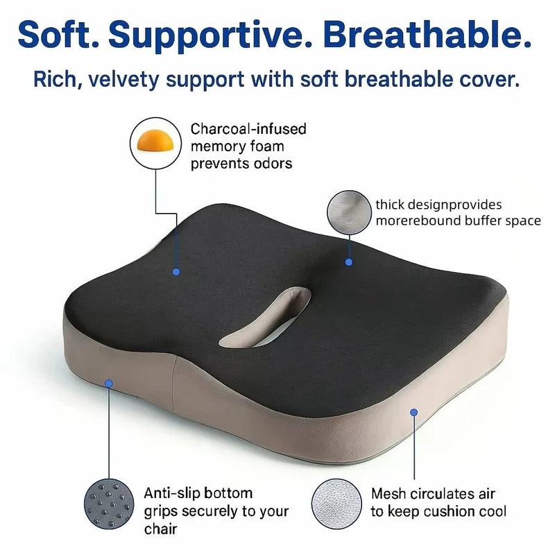 Transform any seat into pure comfort with Danoz ComfySeat Memory Foam Seat Cushion. Featuring innovative 3D ergonomic support and a clever centre groove design - Buy 1 Get 1 Free! - danozdirect
