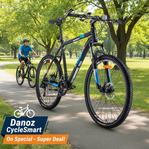 Trinx MTB Mens Mountain Bike 26 inch Shimano Gear 21 - Speed [Colour: Matt Black White/Blue] [Size Of Frame: 21 inches] - danozdirect