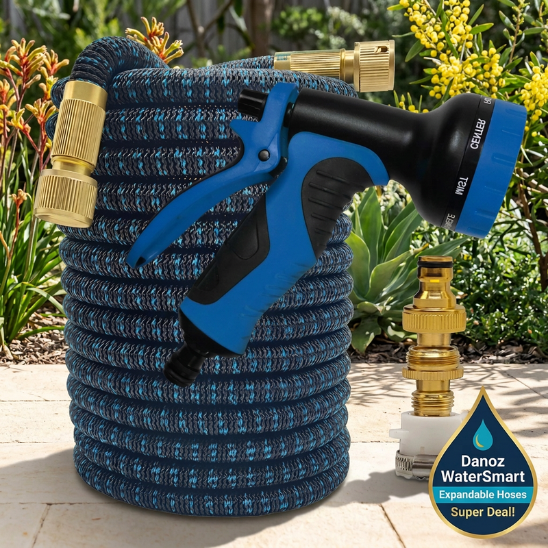 💧 Danoz WaterSmart | Expandable Garden Hose | Expands Up to 3x | Anti-Kink | 7.5–30m (25–100ft) | 16 Colour Styles | Spray Gun Option | 3-Year Warranty | Free Shipping!