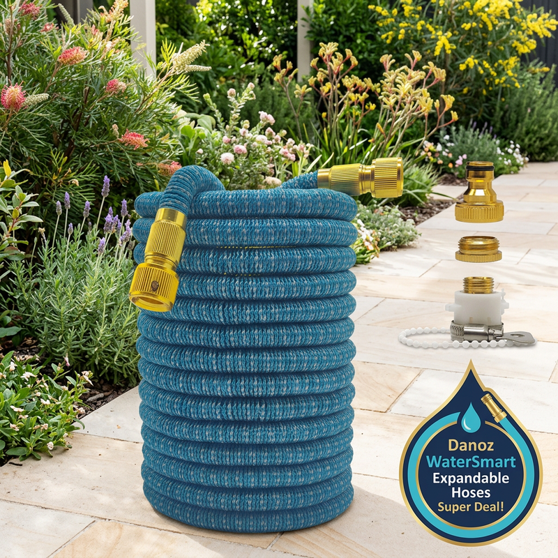 💧 Danoz WaterSmart | Expandable Garden Hose | Expands Up to 3x | Anti-Kink | 7.5–30m (25–100ft) | 16 Colour Styles | Spray Gun Option | 3-Year Warranty | Free Shipping!