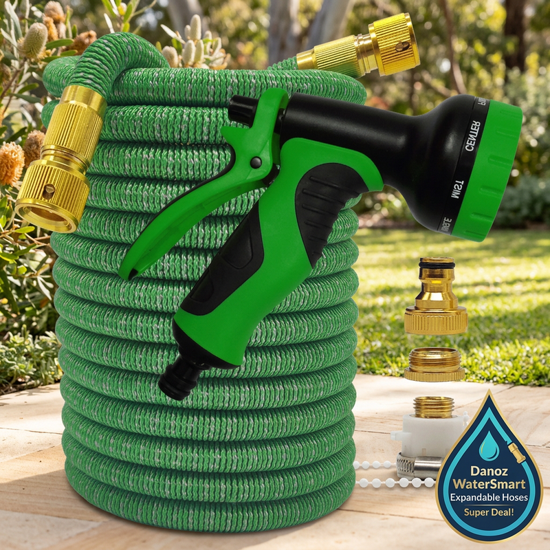 💧 Danoz WaterSmart | Expandable Garden Hose | Expands Up to 3x | Anti-Kink | 7.5–30m (25–100ft) | 16 Colour Styles | Spray Gun Option | 3-Year Warranty | Free Shipping!