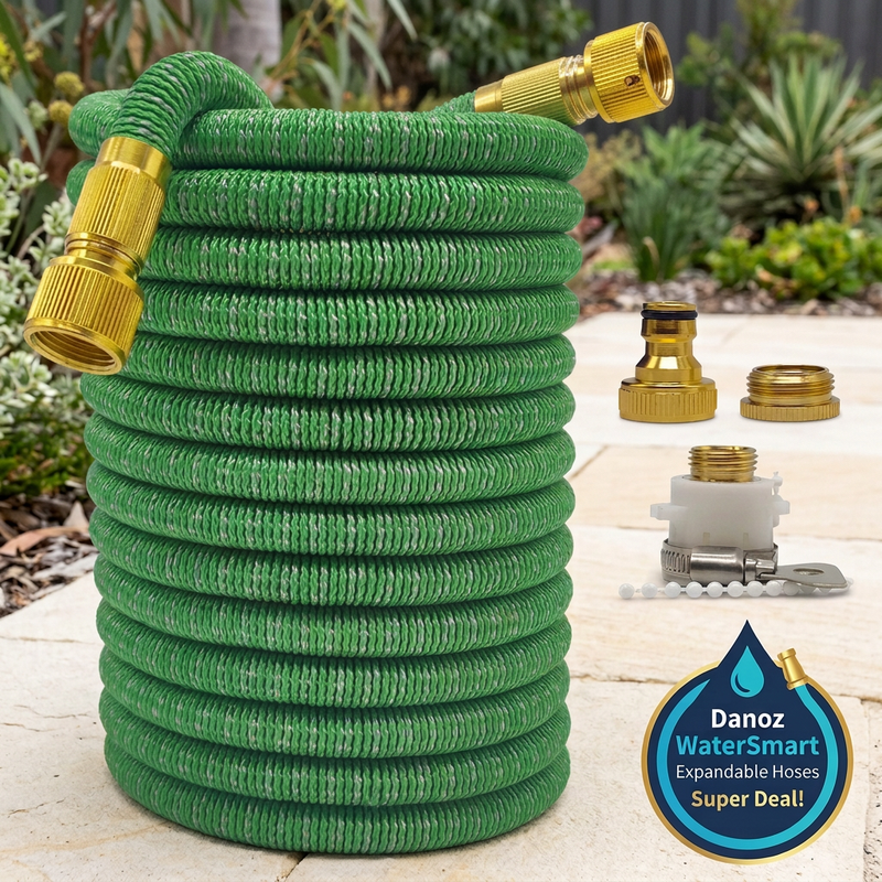 💧 Danoz WaterSmart | Expandable Garden Hose | Expands Up to 3x | Anti-Kink | 7.5–30m (25–100ft) | 16 Colour Styles | Spray Gun Option | 3-Year Warranty | Free Shipping!