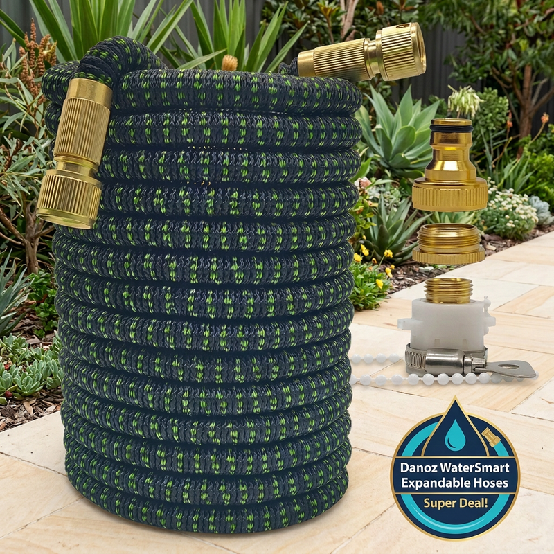 💧 Danoz WaterSmart | Expandable Garden Hose | Expands Up to 3x | Anti-Kink | 7.5–30m (25–100ft) | 16 Colour Styles | Spray Gun Option | 3-Year Warranty | Free Shipping!