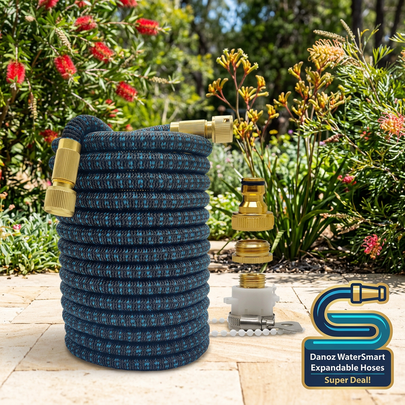 💧 Danoz WaterSmart | Expandable Garden Hose | Expands Up to 3x | Anti-Kink | 7.5–30m (25–100ft) | 16 Colour Styles | Spray Gun Option | 3-Year Warranty | Free Shipping!