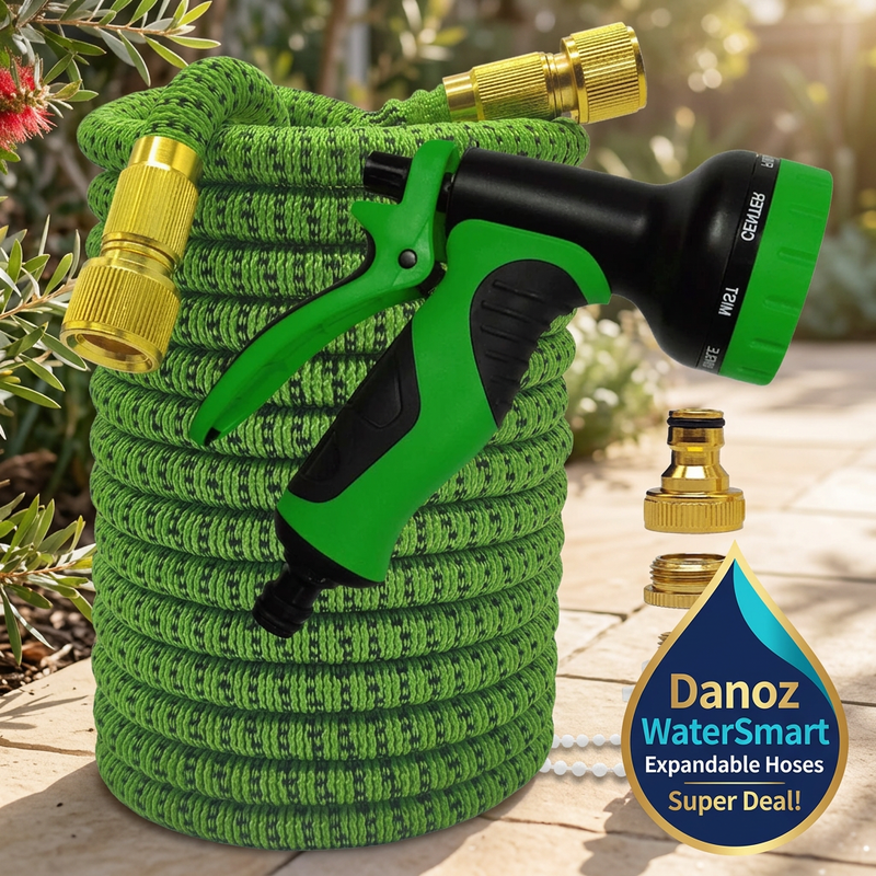 💧 Danoz WaterSmart | Expandable Garden Hose | Expands Up to 3x | Anti-Kink | 7.5–30m (25–100ft) | 16 Colour Styles | Spray Gun Option | 3-Year Warranty | Free Shipping!
