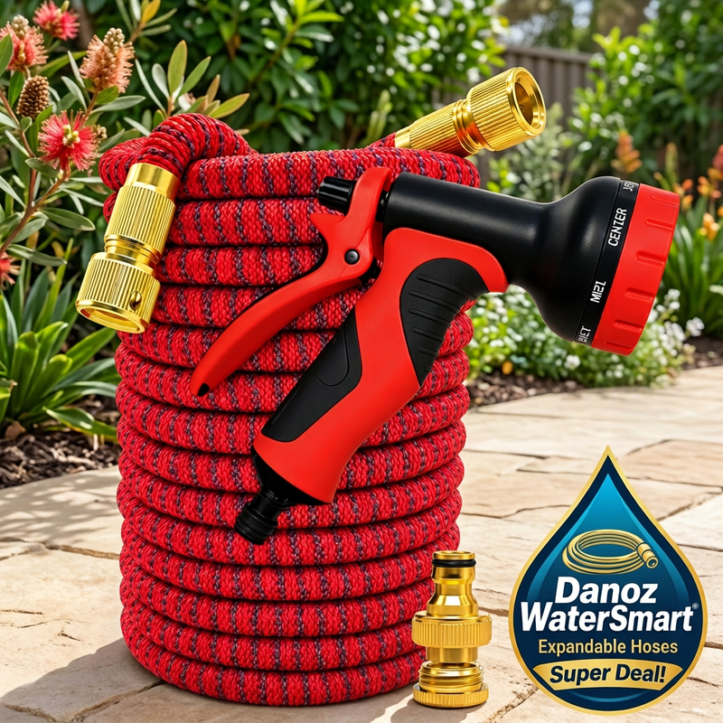 💧 Danoz WaterSmart | Expandable Garden Hose | Expands Up to 3x | Anti-Kink | 7.5–30m (25–100ft) | 16 Colour Styles | Spray Gun Option | 3-Year Warranty | Free Shipping!
