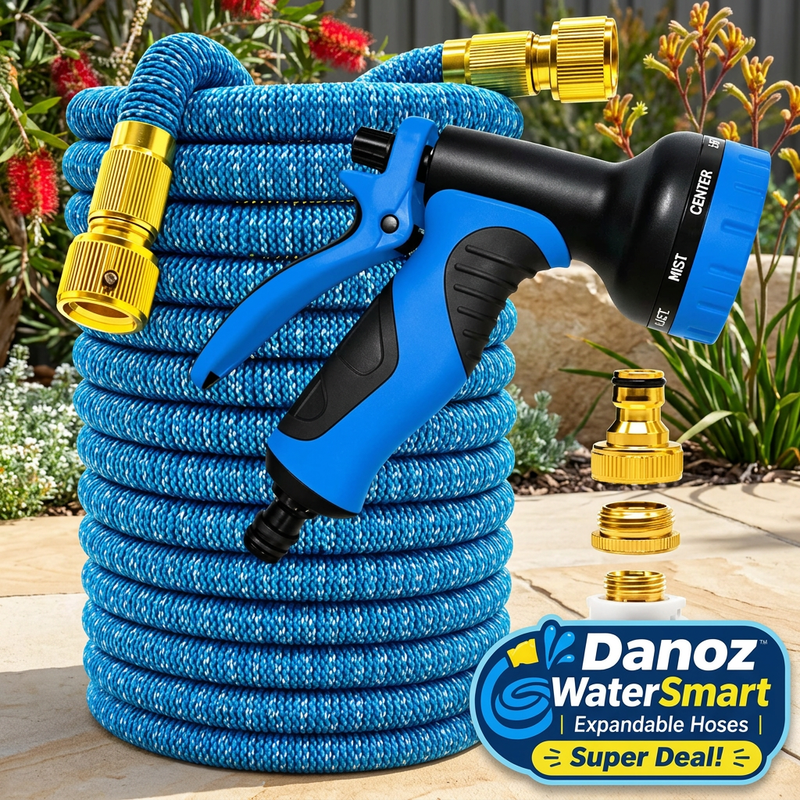 💧 Danoz WaterSmart | Expandable Garden Hose | Expands Up to 3x | Anti-Kink | 7.5–30m (25–100ft) | 16 Colour Styles | Spray Gun Option | 3-Year Warranty | Free Shipping!